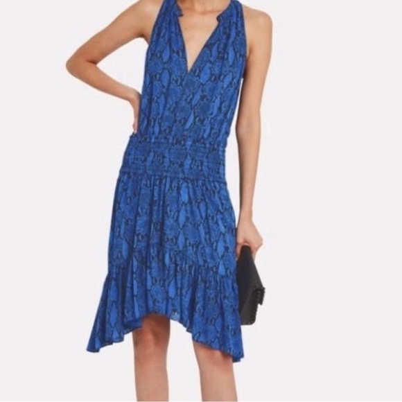 A.L.C Blue Riviera Snakeskin Printed Silk Dress